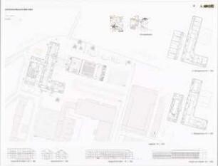 Bürger- und Kulturzentrum »Spandauer Eck«, Berlin-Spandau Schinkelwettbewerb 2001: Lageplan, Schnitte, Grundrisse, Ansicht 1:500