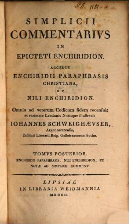 Enchiridii Paraphrasis, Nili Enchiridion, Et Notæ Ad Simplicii Comment