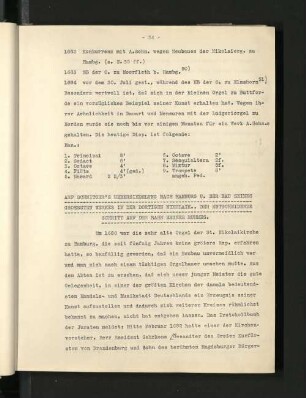 Arp Schnitger's Uebersiedelung nach Hamburg und der Bau seines groessten Werkes in der dortigen Nikolaikirche, der entscheidende Schritt auf der Bahn seines Ruhmes.