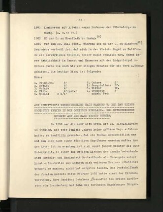Arp Schnitger's Uebersiedelung nach Hamburg und der Bau seines groessten Werkes in der dortigen Nikolaikirche, der entscheidende Schritt auf der Bahn seines Ruhmes.