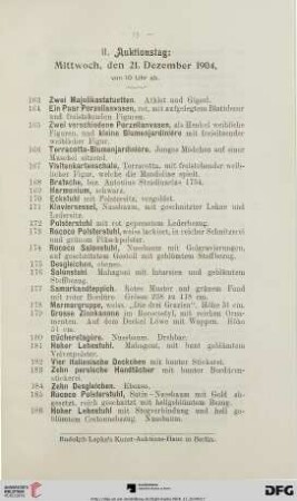 II. Auktionstag: Mittwoch, den 21. Dezember 1904, von 10 Uhr ab (Nr. 163-369)