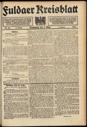 Erste Ausgabe vom Donnerstag, den 09. März 1911.