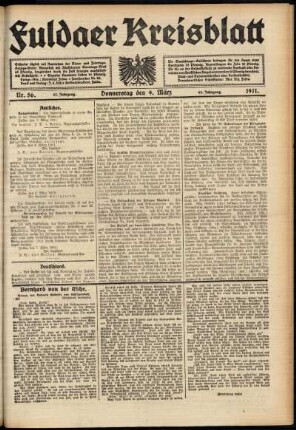Erste Ausgabe vom Donnerstag, den 09. März 1911.