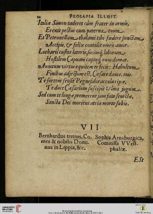 VII. Bernhardus tertius, Comes & nobilis Dominus in Lippia, &c. Sophia Arnsburgica, Comitissa VVestphaliæ