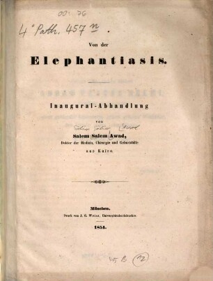 Von der Elephantiasis : Inaugural-Abhandlung