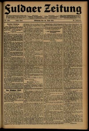 Erste Ausgabe vom Mittwoch, den 18. Juni 1913.