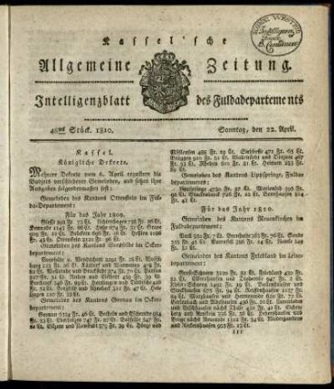 48tes Stueck, Sonntag, den 22. April 1810