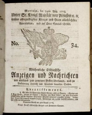 No. 34. Montags, den 24ten Aug. 1778.
