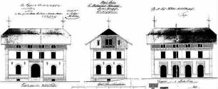Gebrazhofen: Empfangsgebäude Verwaltungsgebäude Längsansichten,Giebelansicht