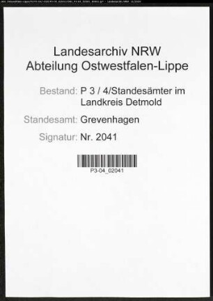 Sterberegister Standesamt Grevenhagen