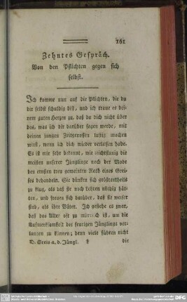 Zehntes Gespräch. Von den Pflichten gegen sich selbst