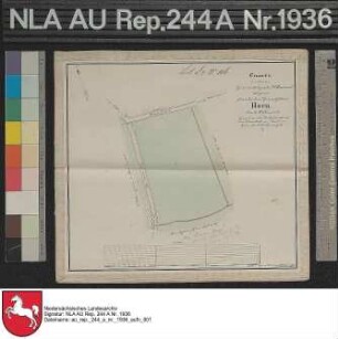 Lage des fiskalischen Grundstücks Hörn am Alten Aseler Weg in der Nähe von WITTMUND Kolorierte Zeichnung von F. W. Sprengell Papier auf Leinen Format 22,7x20,6 M 1:2.000