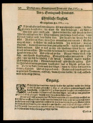 Am 9. Sontag nach Trinitatis. Christliche klugheit