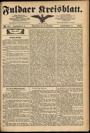Erste Ausgabe vom Samstag, den 13. Dezember 1902.