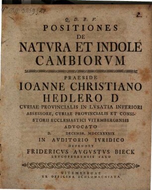 Positiones De Natvra Et Indole Cambiorvm