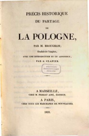 Précis historique du partage de la Pologne