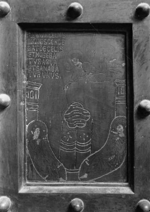 Tür des Hauptportals, rechte Seite, Detail: Der Erzengel am Teich Bethesda (Reihe 3, Tafel 2)