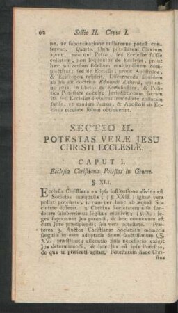 Sectio II. Potestas Verae Jesu Christi Ecclesiae
