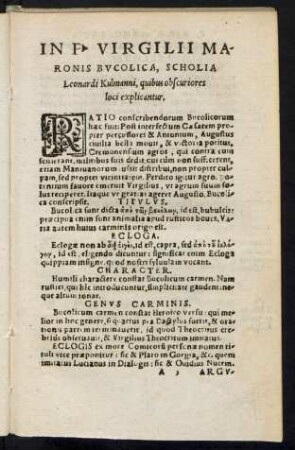 In P. Virgilii Maronis Bucolica, Scholia Leonardi Kulmanni, quibus obscuriores loci explicantur.