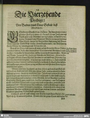 Die Vierzehende Predigt: Vom Beeden unnd Einer Gestalt deß Abendmals