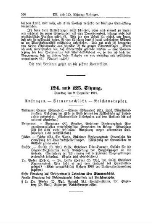 124. und 125. Sitzung. Dienstag den 9. Dezember 1919