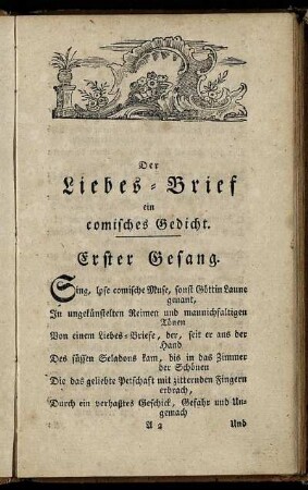 Der Liebes-Brief ein comisches Gedicht [in vier Gesängen]