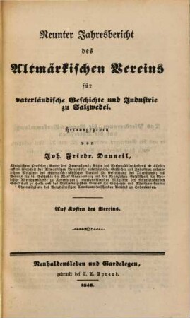 Jahresbericht des Altmärkischen Vereins für Vaterländische Geschichte und Industrie. 9. 1846