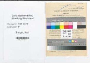 Entnazifizierung Karl Berger , geb. 05.07.1894 (Schornsteinfeger)