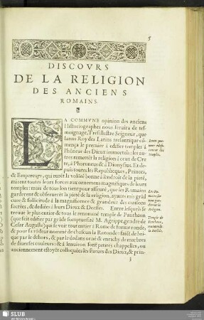 Discovrs De La Religion Des Anciens Romains