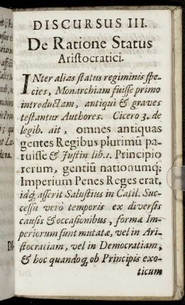 Discursus III. De Ratione Status Aristocratici.