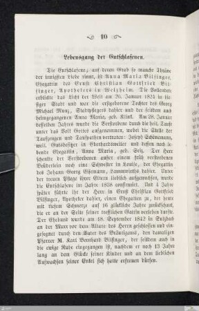 Lebensgang der Entschlafenen