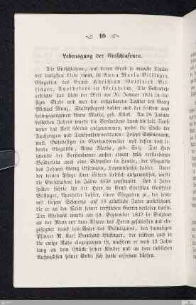Lebensgang der Entschlafenen