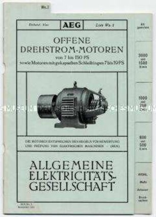 Offene Drehstrom-Motoren von 7 bis 150 PS sowie Motoren mit gekapselten Schleifringen 7 bis 19 PS (O) (Liste Ws.3)