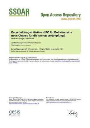 Entschuldungsinitiative HIPC für Bolivien: eine neue Chance für die Armutsbekämpfung?