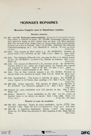 Monnaies frappées sous la République romaine (Nr. 457-528)