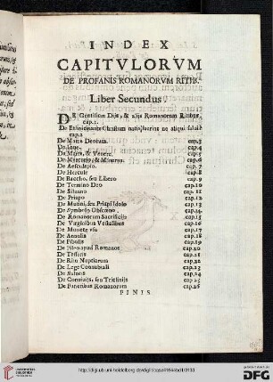 Index capitulorum de profanis Aegyptiorum ritib. Liber Secundus