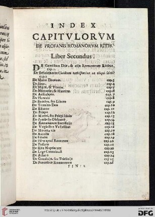 Index capitulorum de profanis Aegyptiorum ritib. Liber Secundus