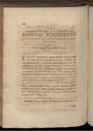 Viro praenobilissimo atqve Doctissimo Domino Schneidero ...