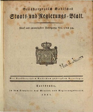 Großherzoglich Badisches Staats- und Regierungsblatt. 1827