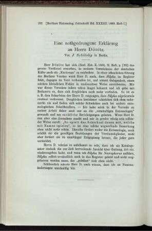 Eine nothgedrungene Erklärung an Herrn Dönitz.