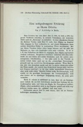 Eine nothgedrungene Erklärung an Herrn Dönitz.