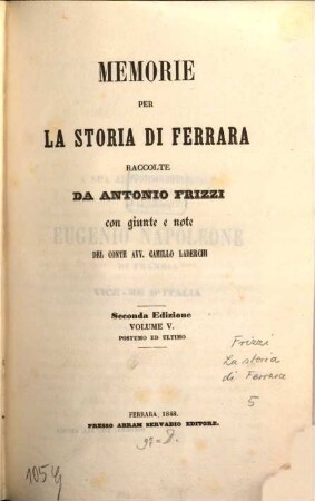 Memorie per la storia di Ferrara. 5