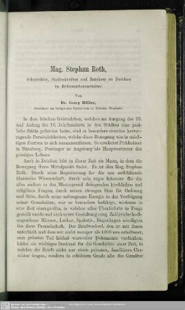 Mag. Stephan Roth, Schulrektor, Stadtschreiber und Ratsherr zu Zwickau im Reformationszeitalter