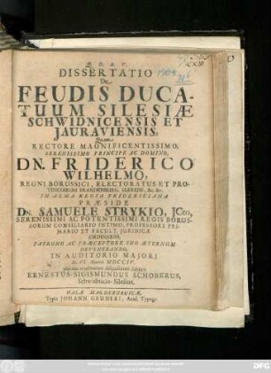 Dissertatio De Feudis Ducatuum Silesiae Schwidnicensis Et Jauraviensis