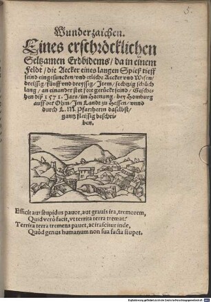 Wunderzaichen eines erschröcklichen seltzamen Erdbidems geschehen dieß 1571 Jars im Hornung bey Homburg auff der Ohm