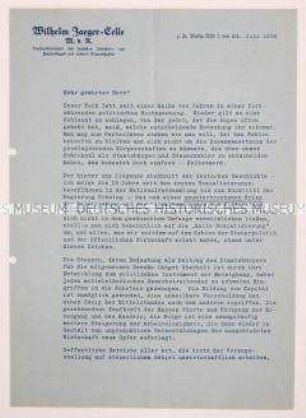 Offener Brief eines Reichstagsabgeordneten der DNVP mit Wahlpropaganda zur Reichstagswahl im Juli 1932