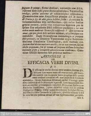 Articulus I. De efficacia verbi divini