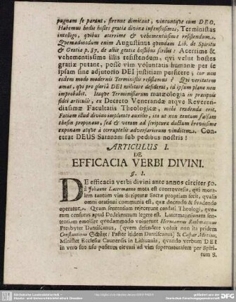 Articulus I. De efficacia verbi divini