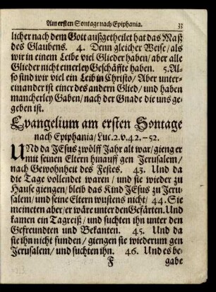 Evangelium am ersten Sontage nach Epiphania/ ...