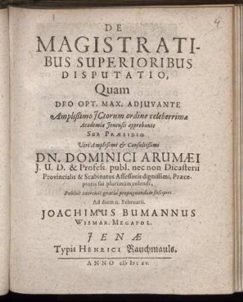 De Magistratibus Superioribus Disputatio